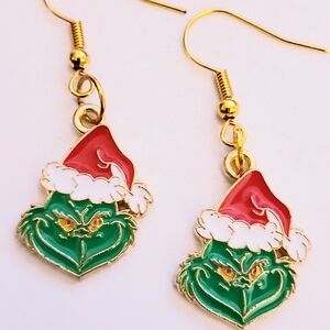 Handmade Christmas Holiday The Grinch Santa Earrings